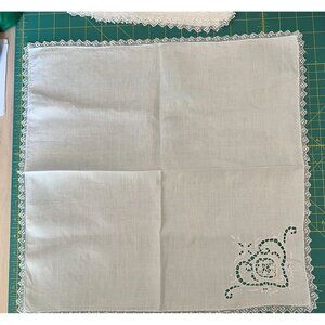 Set Of 5 Vintage White Linen  Napkins With Intricate Lace Embroidery & Cutwork